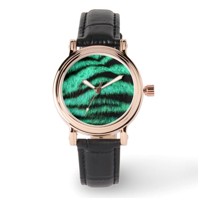 Cool green neon tiger stripes armbandsur (Framsida)
