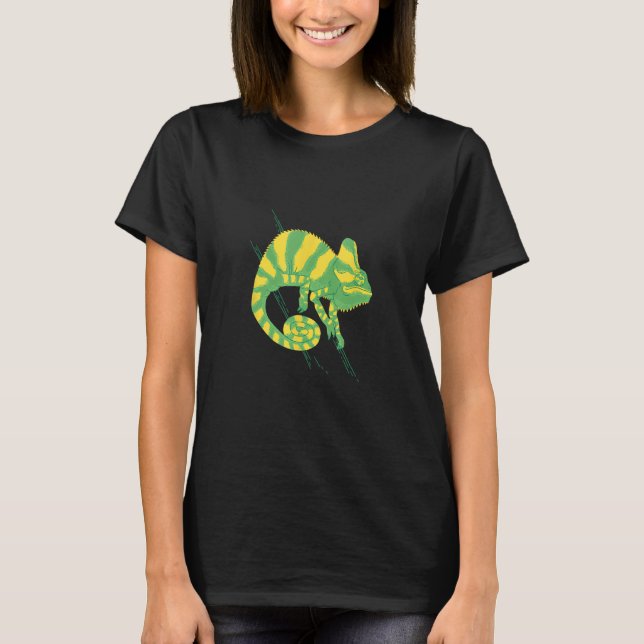 Cool green yellow chameleon Old World lizards cham T Shirt (Framsida)