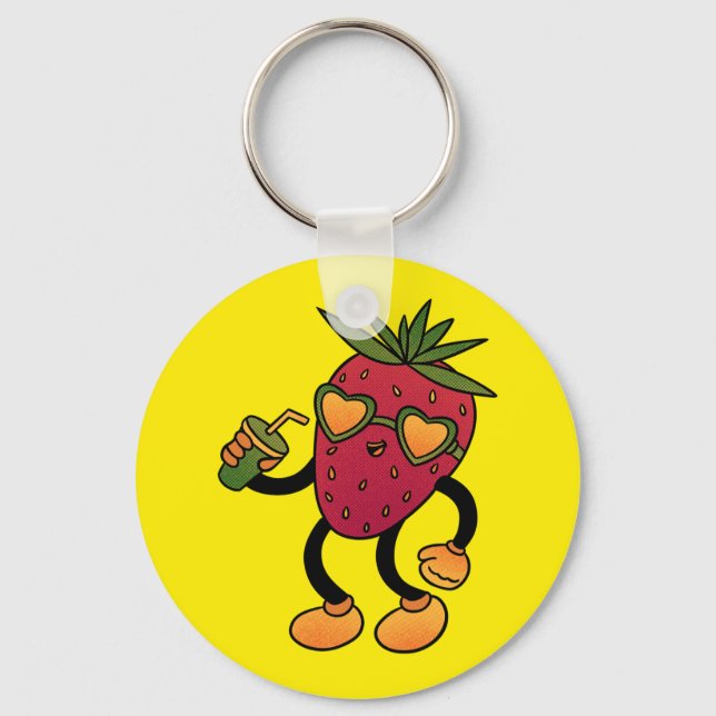 Cool Groovy Strawberry with Heart Sunglasses and D Nyckelring (Framsida)
