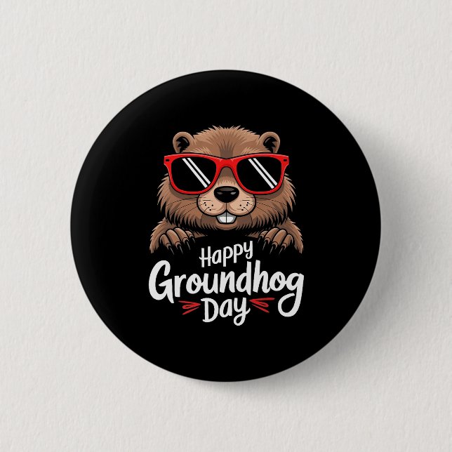Cool Groundhog Wearing Sungles Retro Style Premium Knapp (Framsida)