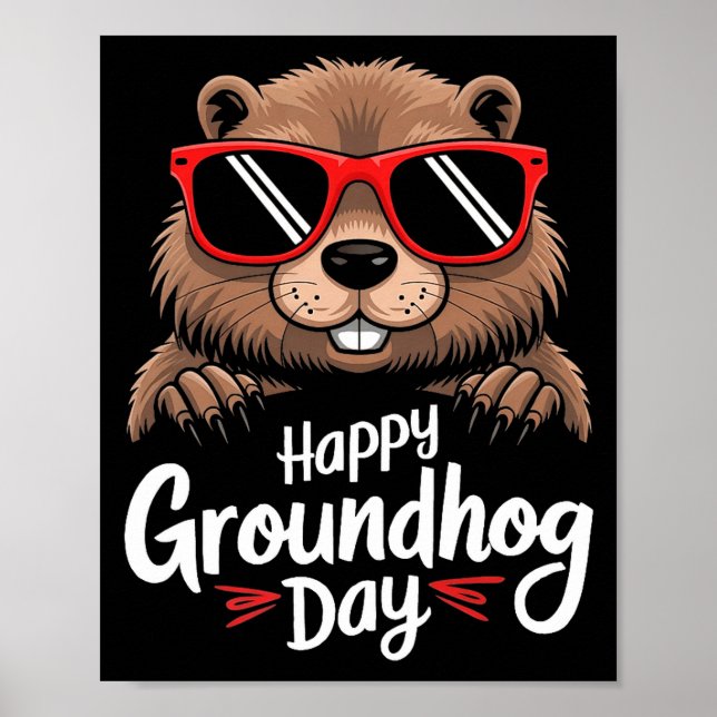 Cool Groundhog Wearing Sungles Retro Style Premium Poster (Framsidan)