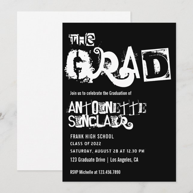Cool Grunge-typografi examensfest inbjudan (Fram/baksida)