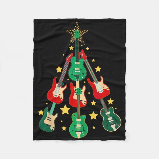 Cool Guitar Christmas Tree Guitar Lovers Christmas Fleecefilt (Framsidan)