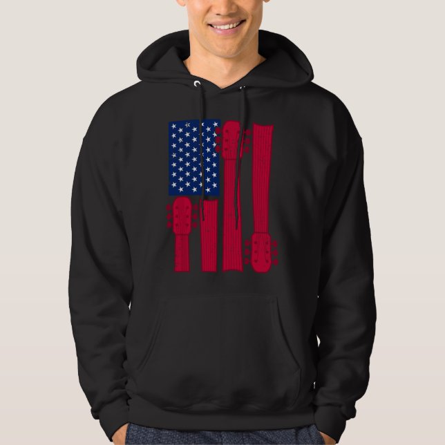 Cool Guitar Player Guitarist I US American Flag Gu Hoodie (Framsida)