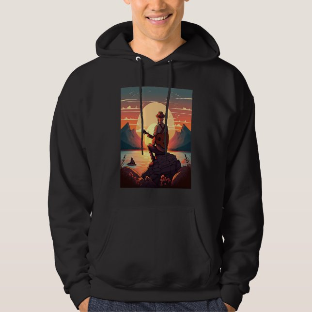 Cool Guitarist Father Dad Playing Guitar In Sunset Hoodie (Framsida)