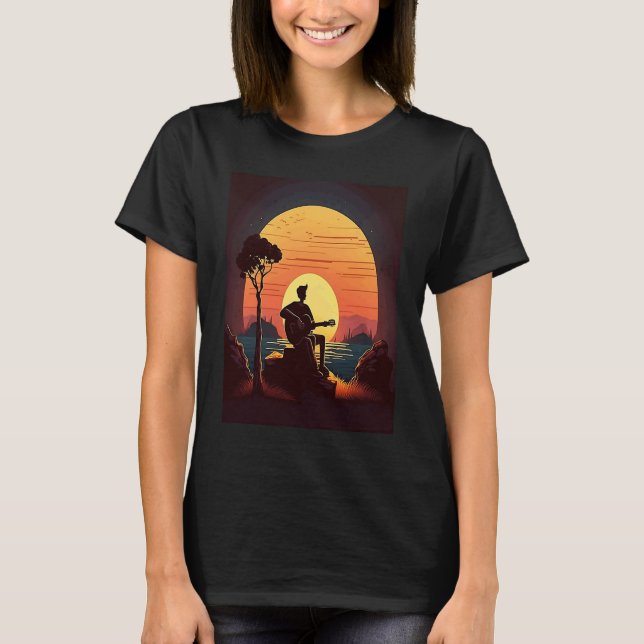 Cool Guitarist Father Dad Playing Guitar In Sunset T Shirt (Framsida)