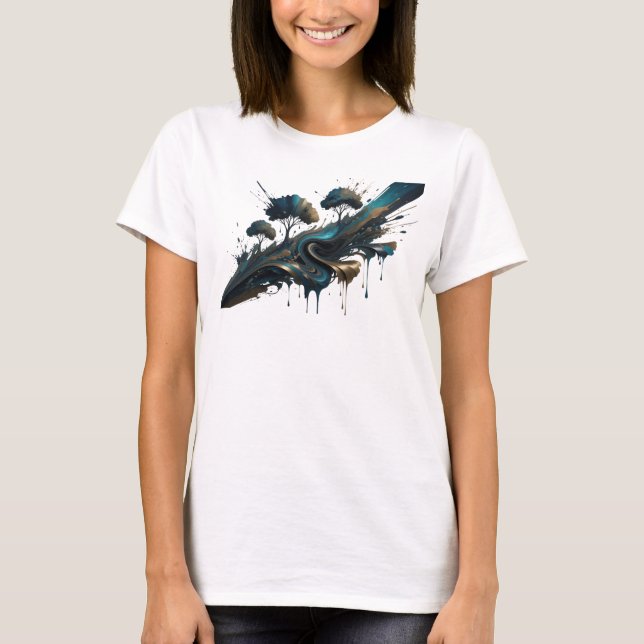 Cool Guld ABSTRAKT KONST Mode Print T Shirt (Framsida)