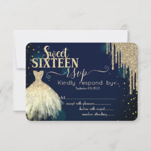 Cool guld glitter droppar, Klänning Navy Blue Swee Inbjudningar