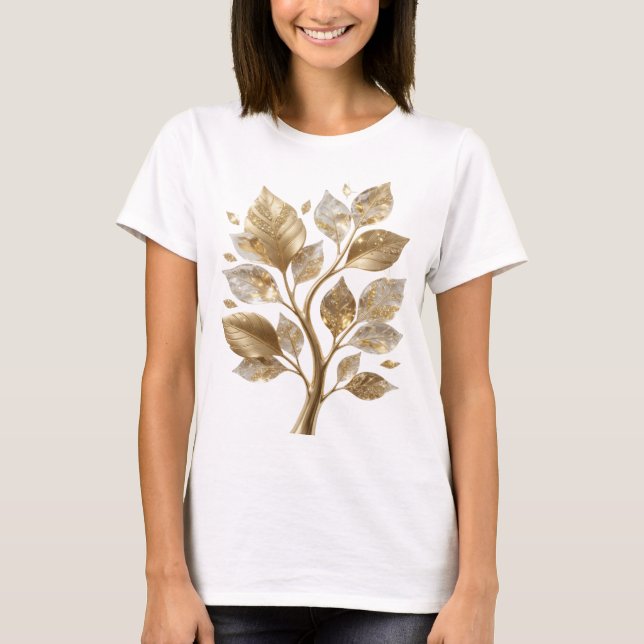 Cool Guld GYLLENE LÖV TRÄD Text Design T Shirt (Framsida)