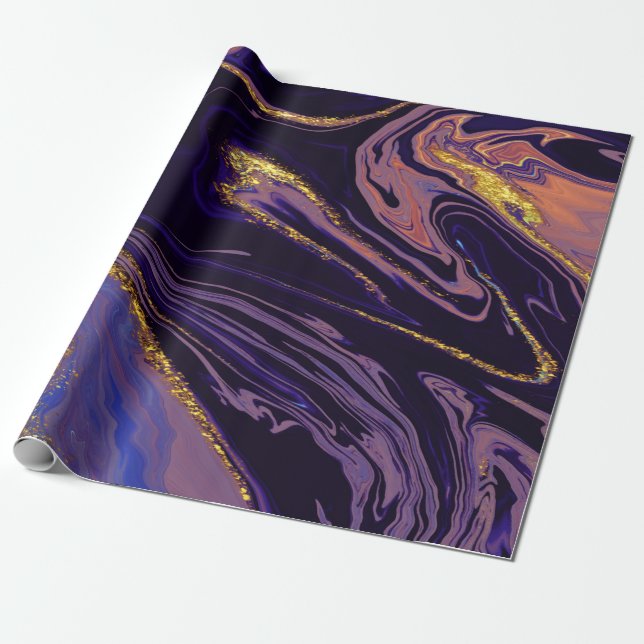 Cool guld violett marmorstruktur presentpapper (Utrullad)
