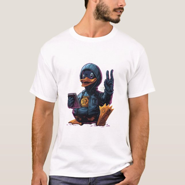 Cool Hacker Duck Illustration-Cyber Tech Programme T Shirt (Framsida)