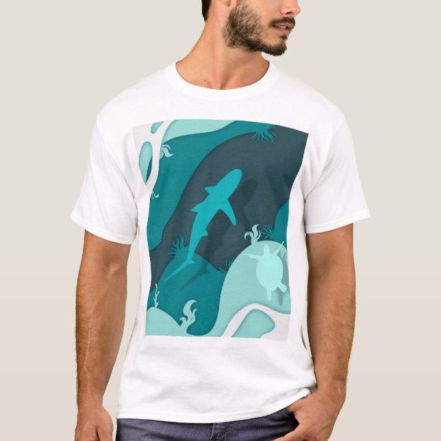 Cool haj och sköldpadda abstrakt konst t shirt (Framsida)