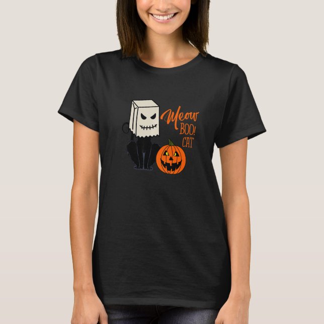 Cool Halloween Meow Boo Boo Cat Illustration Graph T Shirt (Framsida)