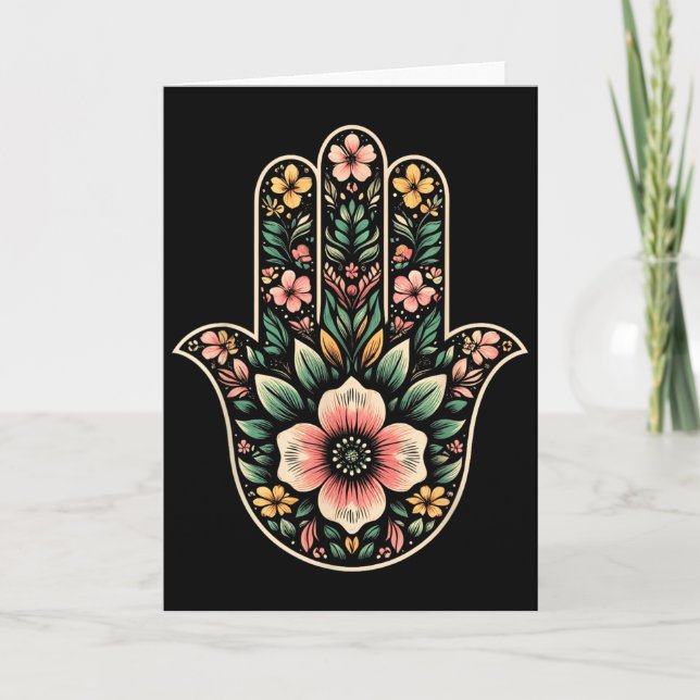 Cool Hamsa Khamsa-symbol i blomsterkonst stil jul Kort (Framsida)