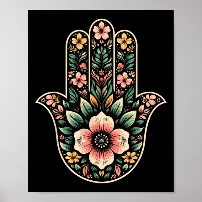 Cool Hamsa Khamsa Symbol In Floral Art Style Chris Poster (Framsidan)