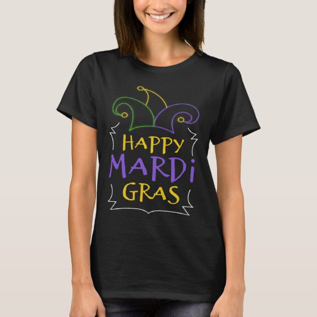 Cool Happy Mardi Gras Clown Hat Carnival Celebrati T Shirt (Framsida)