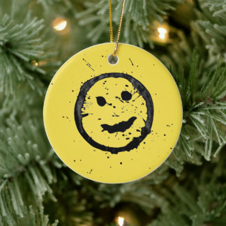 Cool Happy Smiling face yellow Julgransprydnad Keramik