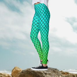 Cool Havfrusken Aqua Blå Gradient Fiskfjällsmönste Leggings
