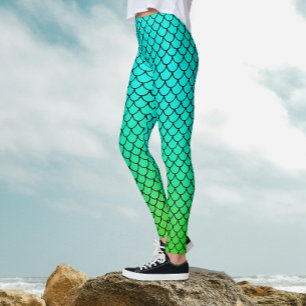 Cool Havfrusken Aqua Blå Gradient Fiskfjällsmönste Leggings