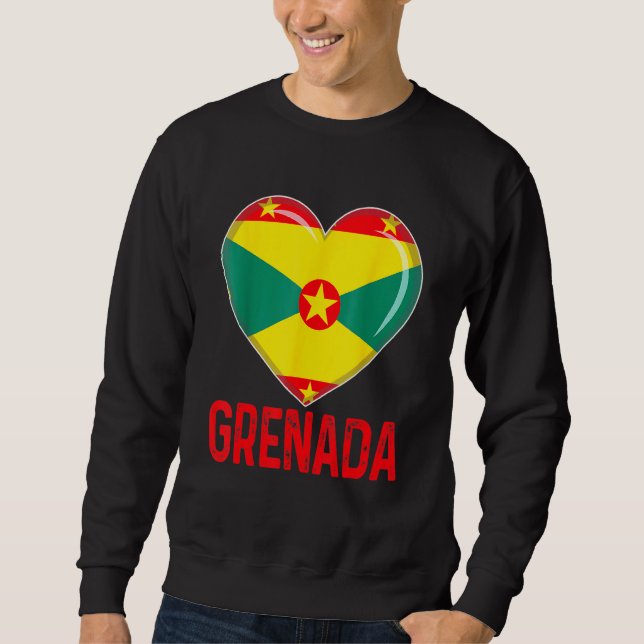 Cool Heart Grenada Flag Men Women Kid Patriotic Lång Ärmad Tröja (Framsida)