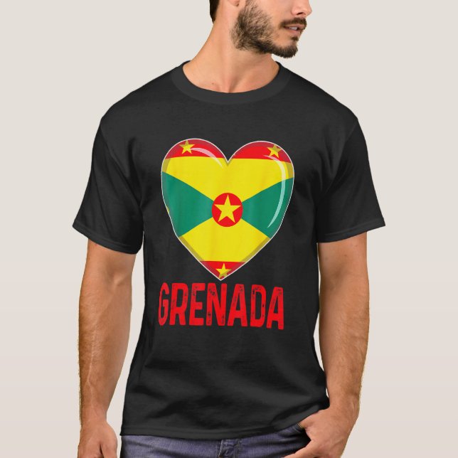 Cool Heart Grenada Flag Men Women Kid Patriotic T Shirt (Framsida)