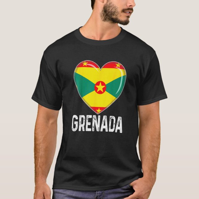 Cool Heart Grenada Flag Men Women Kid Patriotic   T Shirt (Framsida)