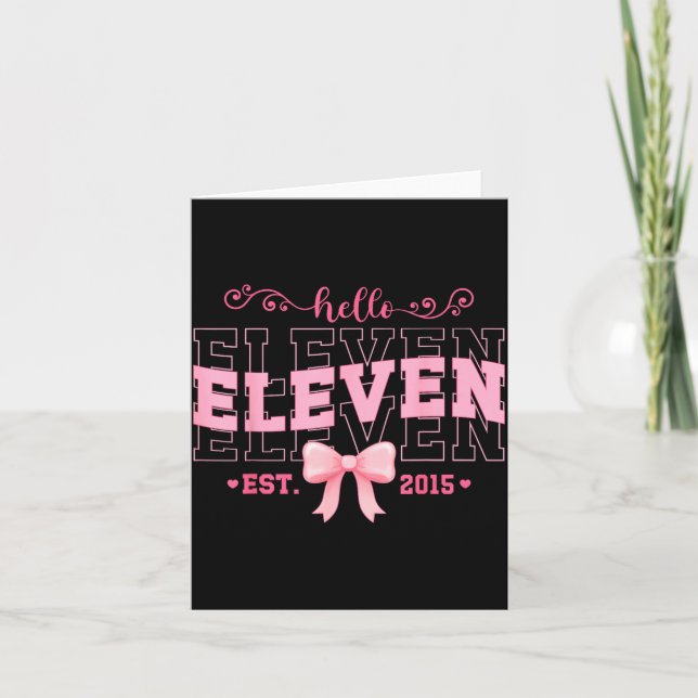 Cool Hello Eleven Est 2015 Nk Coquette Bow 11 Birt Kort (Framsida)
