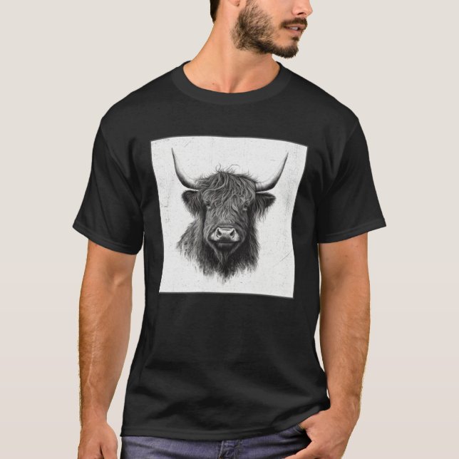 Cool Highland Cow Illustration Black Horn Women Me T Shirt (Framsida)