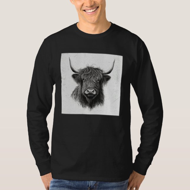 Cool Highland Cow Illustration Black Horn Women Me T Shirt (Framsida)