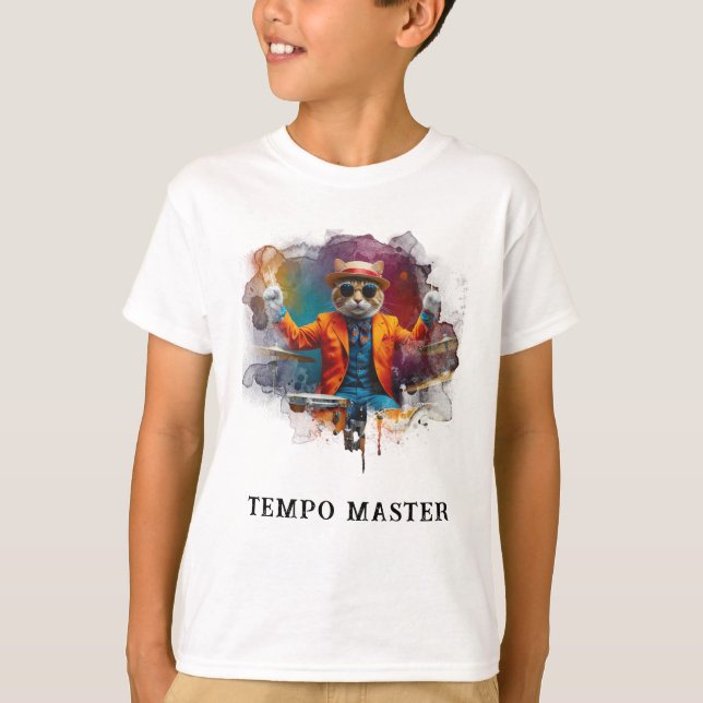 *~* Cool Hip Cat Boy Drummer Whimsical T Shirt (Framsida)