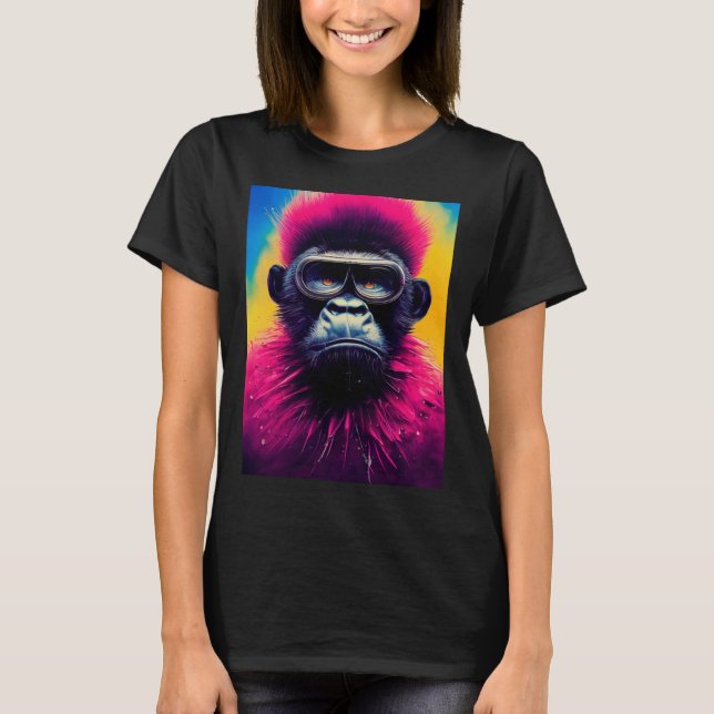 Cool Hipster Colorful Gorilla Illustration Graphic T Shirt (Framsida)