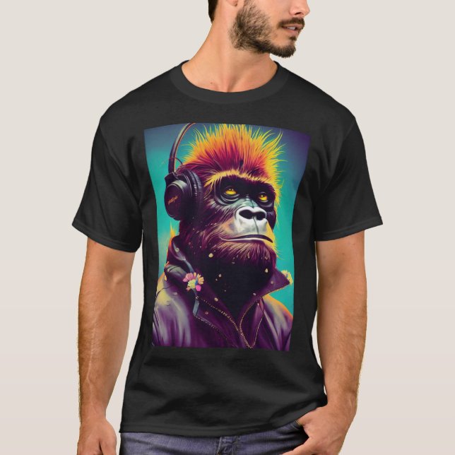 Cool Hipster Colorful Gorilla Illustration Graphic T Shirt (Framsida)