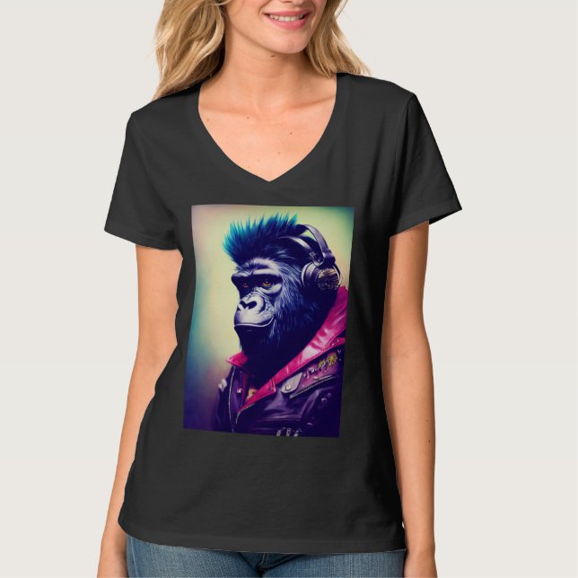 Cool Hipster Colorful Gorilla Illustration Graphic T Shirt (Framsida)