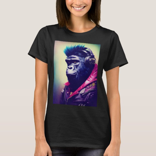 Cool Hipster Colorful Gorilla Illustration Graphic T Shirt (Framsida)