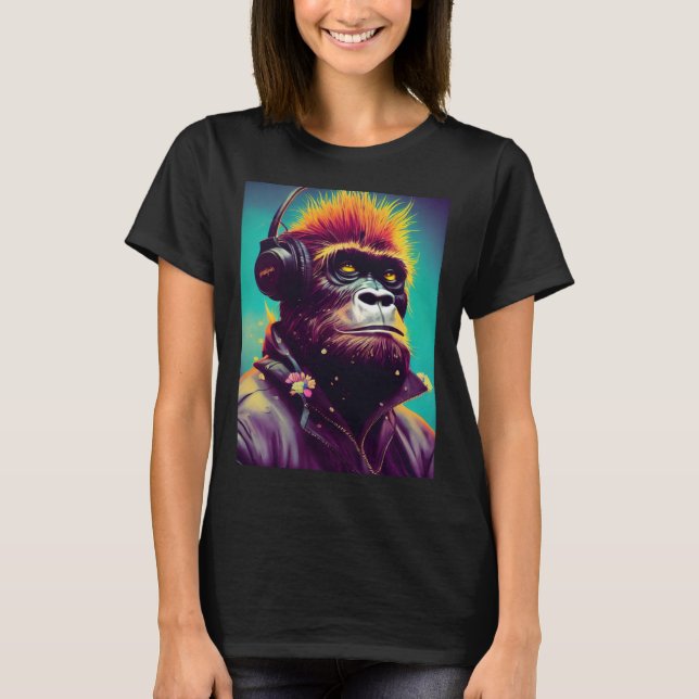 Cool Hipster Colorful Gorilla Illustration Graphic T Shirt (Framsida)
