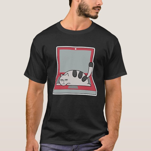 Cool Home Office Work From Home Laptop Cat T Shirt (Framsida)