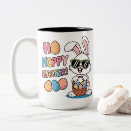 Cool Hoppy Easter Bunny Sunglasses and Basket Kids Två-Tonad Mugg