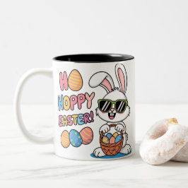 Cool Hoppy Easter Bunny Sunglasses and Basket Kids Två-Tonad Mugg