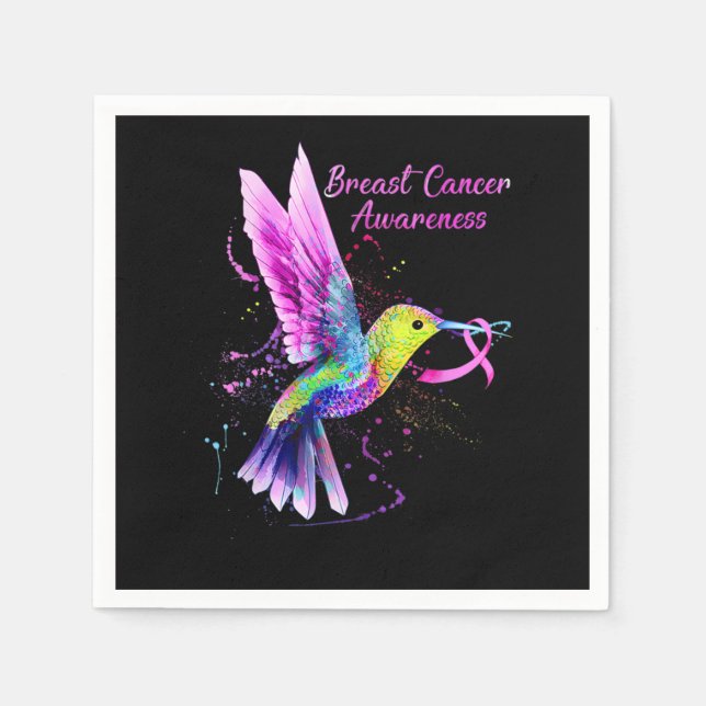 Cool Hummingbird Holding Pink Ribbon Breast Cancer Pappersservett (Framsidan)