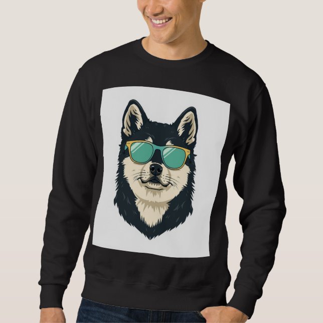 Cool Husky in Sunglasses – Men's Black Sweatshirt (Framsida)