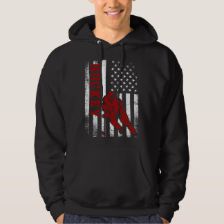 Cool Ice Hockey Player Distressed USA American Fla Hoodie
