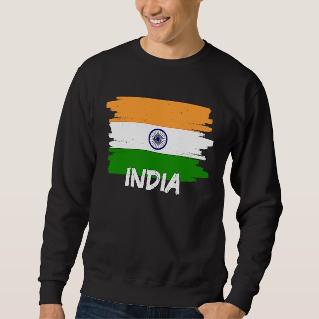 Cool India Flag Lång Ärmad Tröja (Framsida)