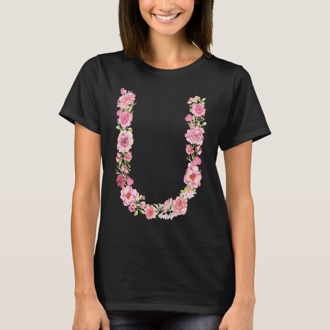 Cool Initial Alphabet Monogram Flowers  Floral Let T Shirt (Framsida)