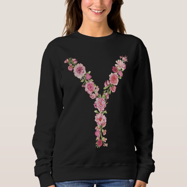 Cool Initial Alphabet Monogram Flowers  Floral Let T Shirt (Framsida)