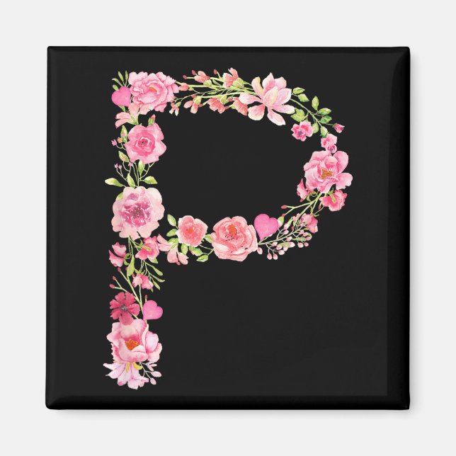 Cool Initial Alphabet Monogram Flowers Floral Lett Magnet (Framsidan)