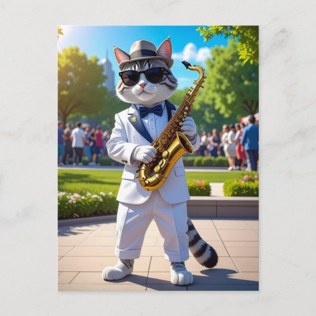 Cool Jazz Katt Vykort (Framsida)