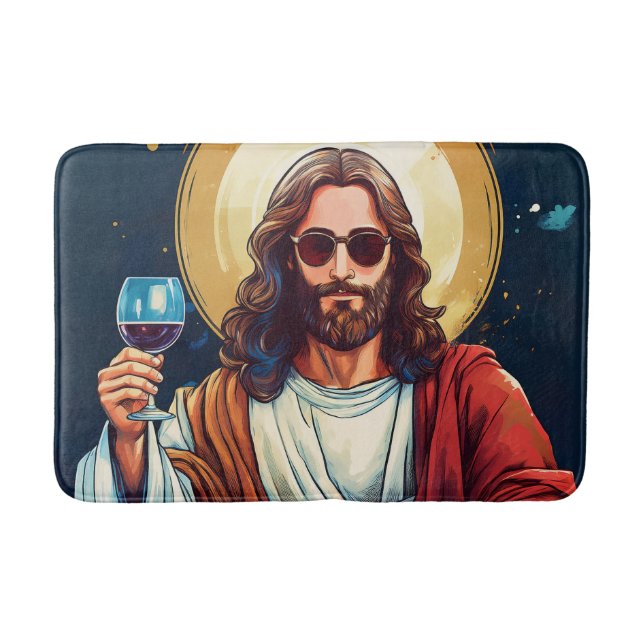 Cool Jesus med vin  Badrumsmatta (Framsidan)