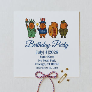 Cool Kapybara Patriotisk Vintage 4:e Juli USA Inbjudningar