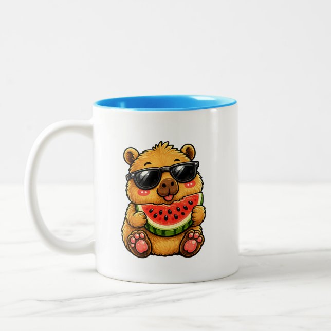 Cool Kapybara Vattenmelon Sommar Två-Tonad Mugg (Vänster)