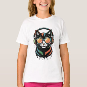 Cool katt med hörlurar och solglasögon t shirt